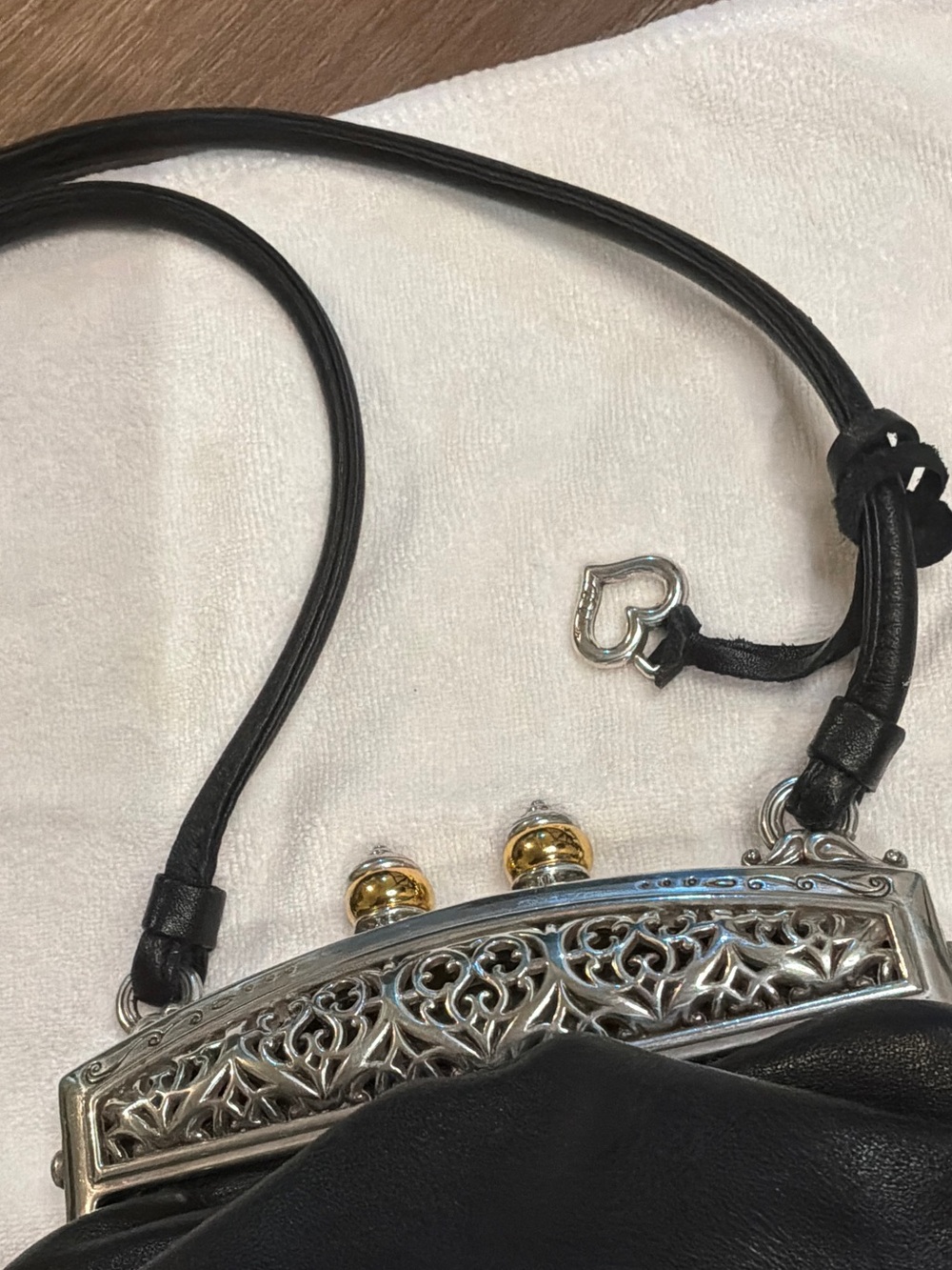 Vintage Brighton Black Leather Crossbody Clutch with Ornate Silver Frame - Picture 3 of 9